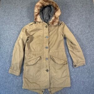 Relwen Canvas Fishtail Parka Jacket‎ with Faux Fur Trimmed Hood Size Small